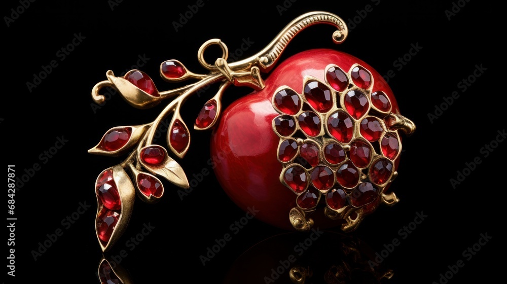 Pomegranate brooch decorated with red stones