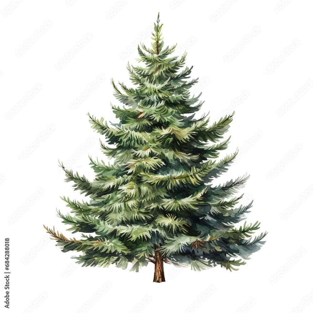 Watercolor Christmas tree isolated on transparent background