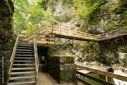 Hiking trail at the Rappenloch canyon in Dornbirn in Austria