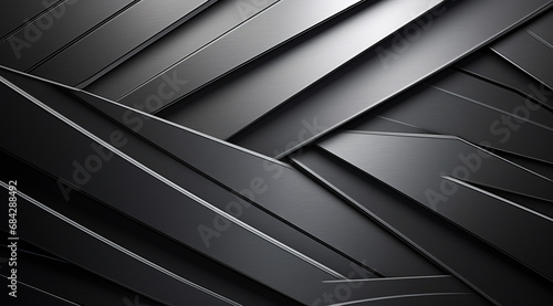 Geometric lines and shapes on a matte black metal background.