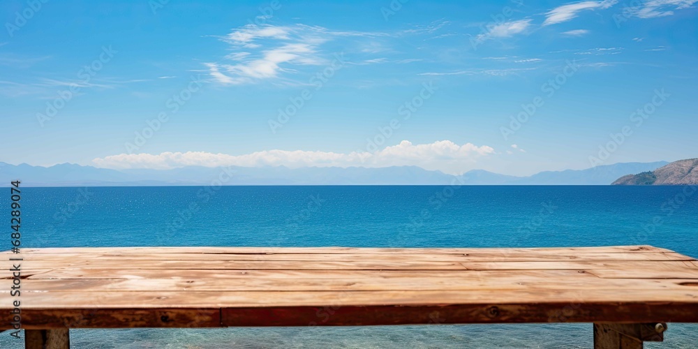 empty wooden table and beach