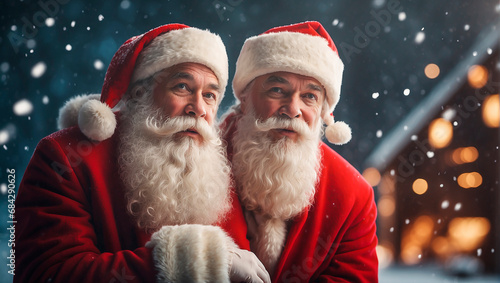 Two Santa Clauses. Two old men dressed as Santa