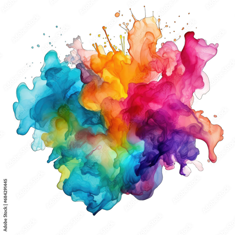 Watercolor paint rainbow splashes - abstract ink - isolated on transparent background