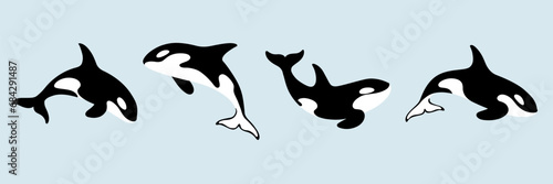 Cartoon killer whale sketch line icon. Сute animals set of icons.