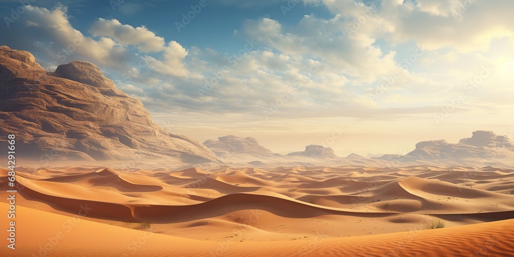 Naklejka premium AI Generated. AI Generative. Warm heat sand dunes desert landscape background. Graphic Art