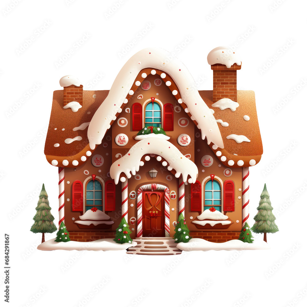 Cartoon style gingerbread house isolated on transparent background