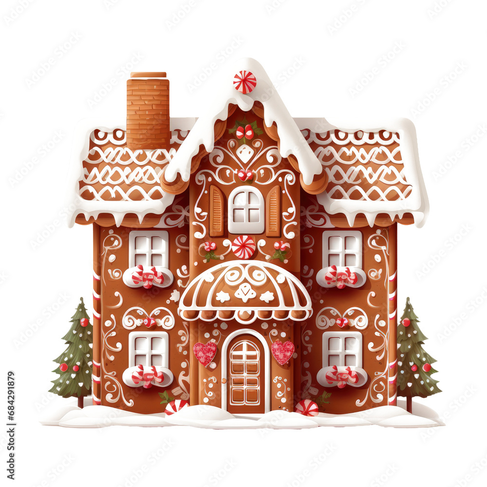 Cartoon style gingerbread house isolated on transparent background