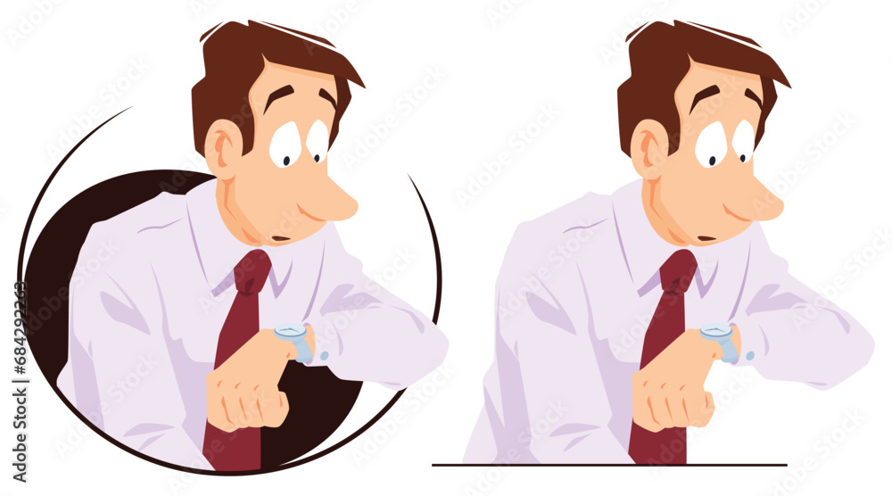 Man looks at his watch. Illustration for internet and mobile website. Man looks at his watch. Illustration for internet and mobile website.