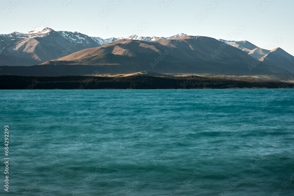 Pukaki lake and mt cook at sunset in new zealand
