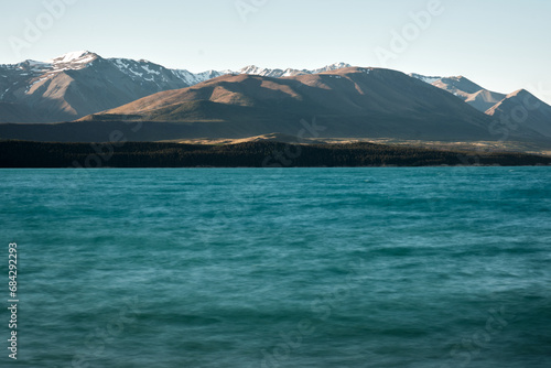 Pukaki lake and mt cook at sunset in new zealand