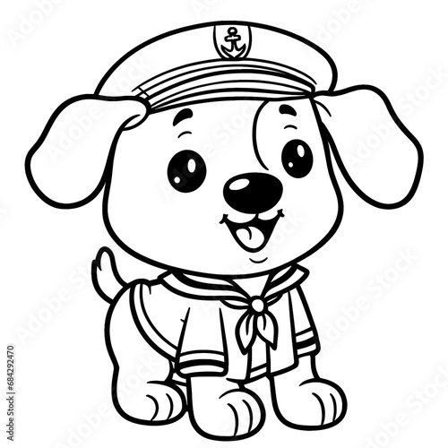 Coloring page  cartoon dog as a sailor  Black Line art  no color  thick lines  no shade  clean line art.