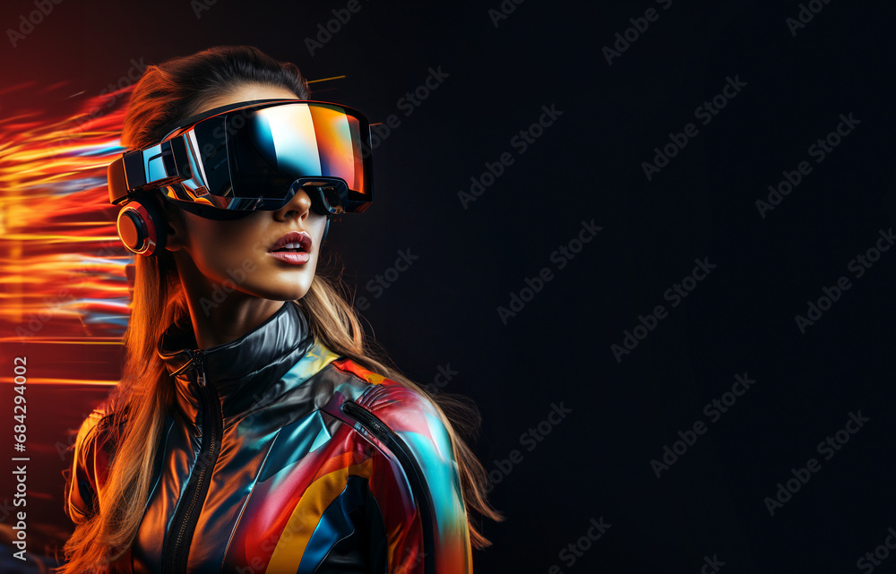 Portrait of a beautiful young woman in futuristic helmet and glasses. AI Generative Portrait of a beautiful young woman in futuristic helmet and glasses. AI Generative
