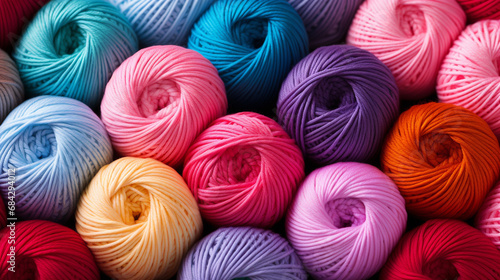 Colorful skeins of yarn for knitting as a background texture. Generative AI