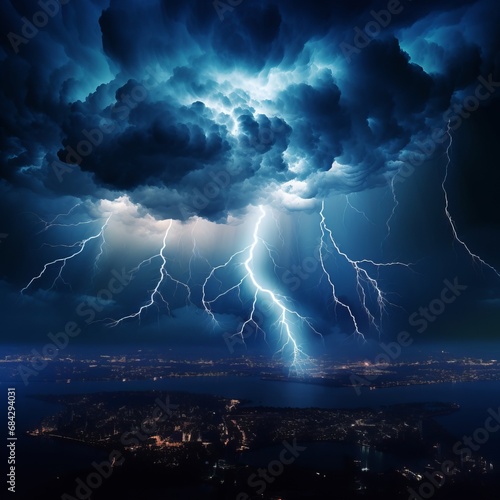 Wallpaper Mural thunderstorm with lightning over the city at night Torontodigital.ca