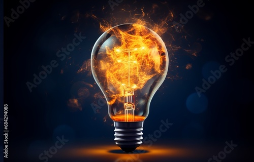 electric lamp, light bulb with energy on a black background