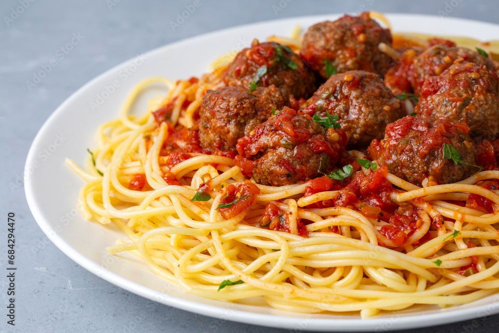 Spaghetti with meatballs and tomato sauce, Italian pasta Spaghetti with meatballs and tomato sauce, Italian pasta