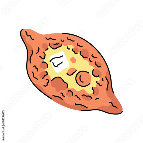 Georgian national dish Khachapuri color element. Cartoon street food. Isolated vector illustration.