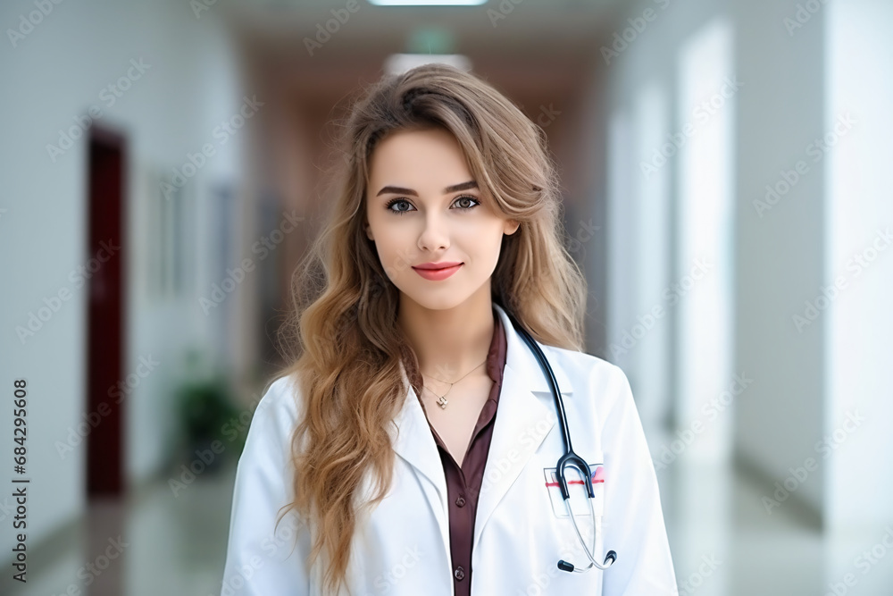 Beautiful young scientist in white coat in modern Medical Science Laboratory. Beautiful young scientist in white coat in modern Medical Science Laboratory.