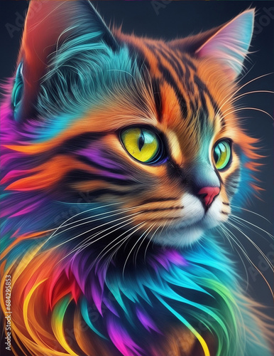 A photo of a big cat head neon color Generative AI