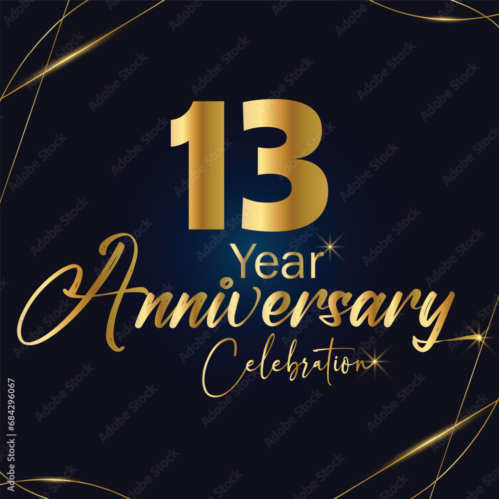 13 years anniversary line style design golden color with elegance red background for celebration 13 years anniversary line style design golden color with elegance red background for celebration