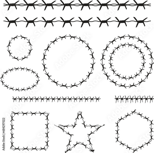 Barbwire fence background. Hand drawn vector illustration in sketch style Design element.