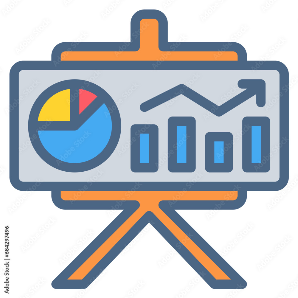chart, presentation icon or logo illustration filled outline color style. Icons ecommerce color.