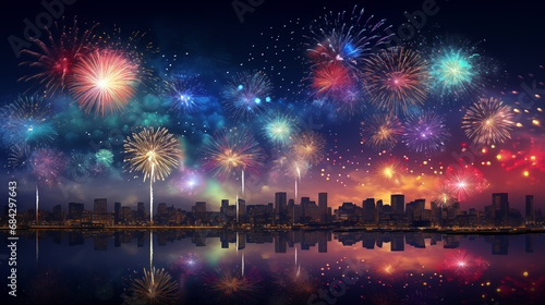 Firework and Christmas-themed and Happy New Year background design