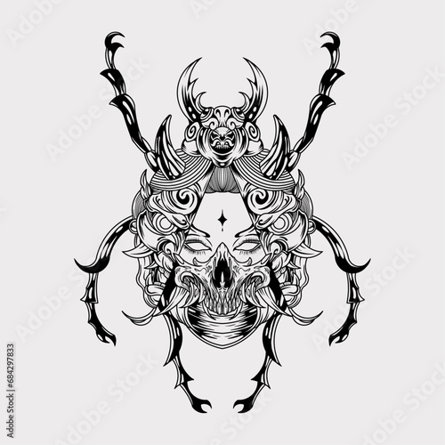 Japanese geisha oni mask artwork vector illustration