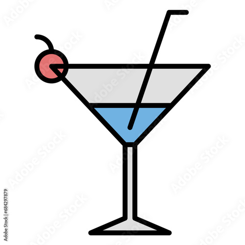 cocktail drink icon or logo illustration filled outline color