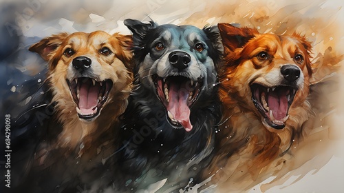 Three Happy Dogs with Open Mouths photo