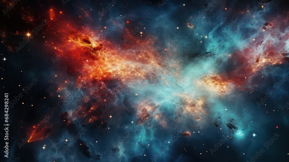 Beautiful Cosmic Nebula in the night sky wallpaper background - obrazy, fototapety, plakaty 