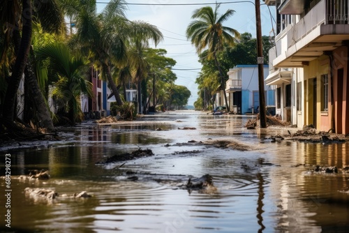 Flooded Streets On Tropical Island After Hurricane photo