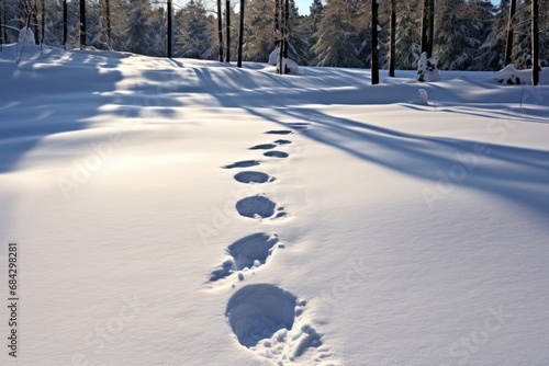 Footprints Marking Winter Journey On Snowy Ground. Сoncept Winter Wonderland, Snowy Adventure, Footprints In The Snow, Winter Journey, Nature's Footsteps