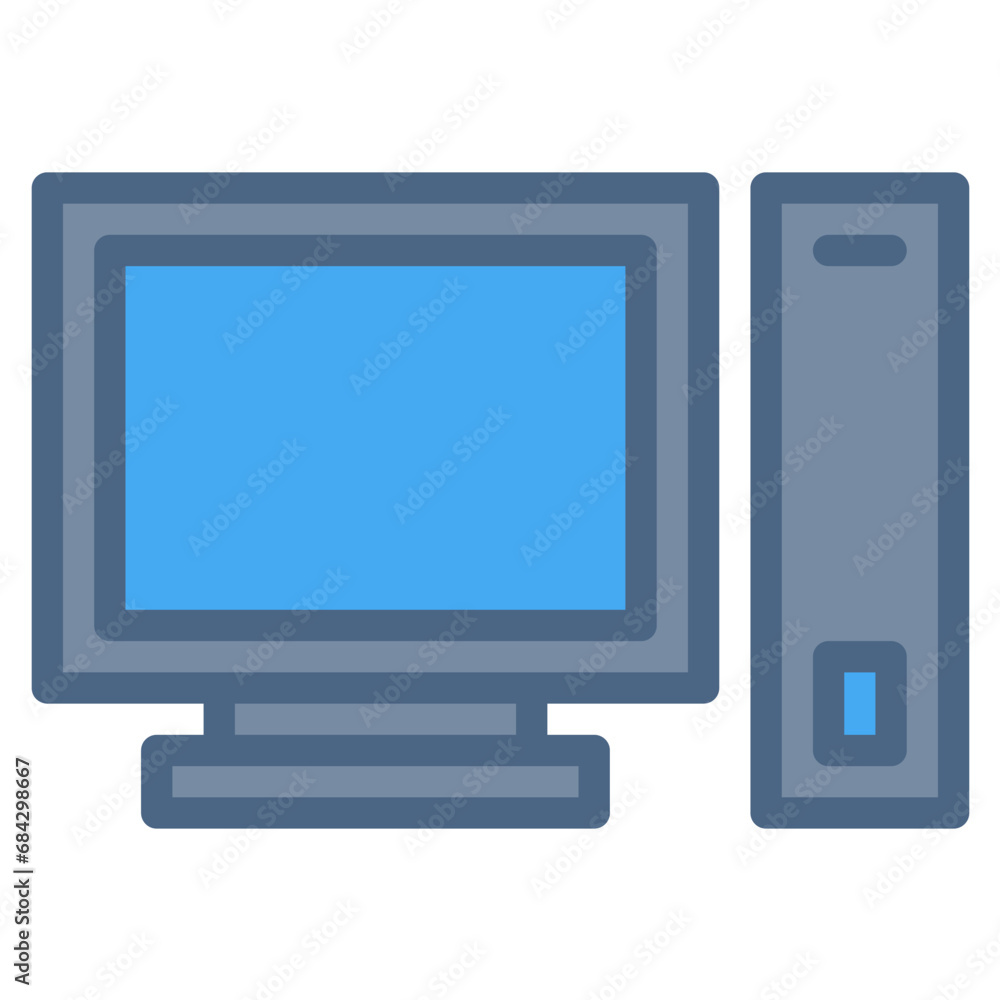 Pc computer icon or logo illustration filled outline color style. Icons office color. Pc computer icon or logo illustration filled outline color style. Icons office color.