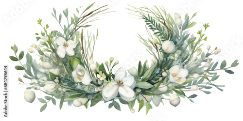 flower arrangement with white flowers in watercolor design isolated on transparent background