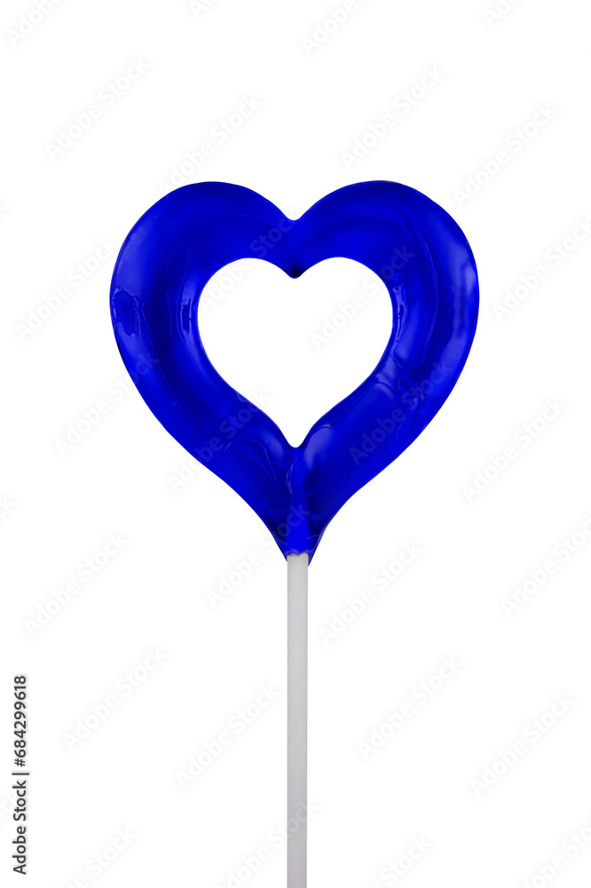 Blue Lollipop heart shape on transparent background or PNG file. Clipping path. Heart candy on stick, romantic sweet gift. Love symbol. Valentine's day, Mother's Day. Blue Lollipop heart shape on transparent background or PNG file. Clipping path. Heart candy on stick, romantic sweet gift. Love symbol. Valentine's day, Mother's Day.