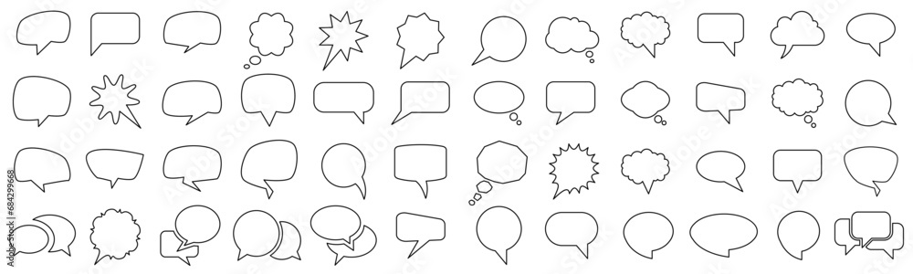 Speech bubble set, different empty speech chat discussion bubble line icons, talk cloud balloon collection, set of hand drawn speech bubbles, chat sign - stock vector - obrazy, fototapety, plakaty 