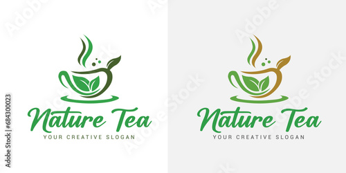 Vector green matcha tea logo design