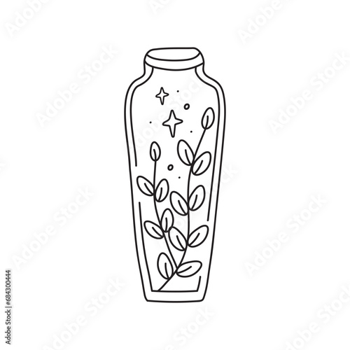 Mystical potion bottle, hand drawn doodle minimalistic mysterious object.