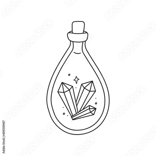 Mystical potion bottle, hand drawn doodle minimalistic mysterious object.