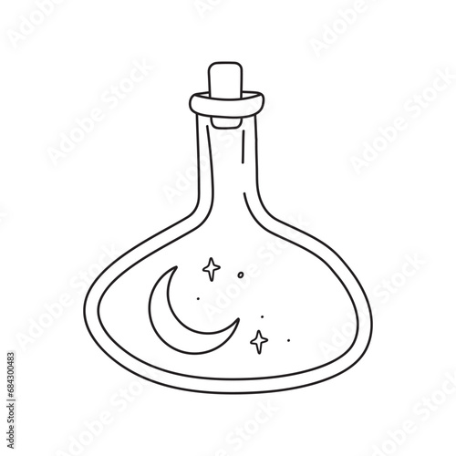 Mystical potion bottle, hand drawn doodle minimalistic mysterious object.