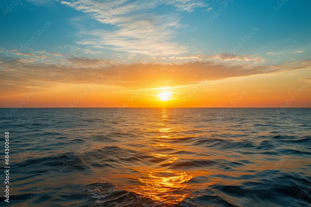 The sunrise on the horizon across the ocean