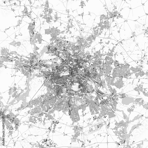 Berlin map. Detailed light map of Berlin (Germany). Scheme of the city with roads, highways, railways, buildings, rivers etc.