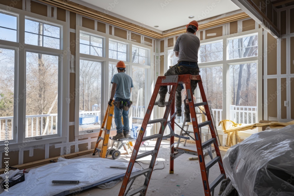 Workers Installing Windows And Doors Innew House Art Workers Installing Windows And Doors Innew House Art