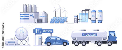 Hydrogen Production Involves Extracting Hydrogen From Natural Gas, Water, Biomass Through Processes Vector Illustration