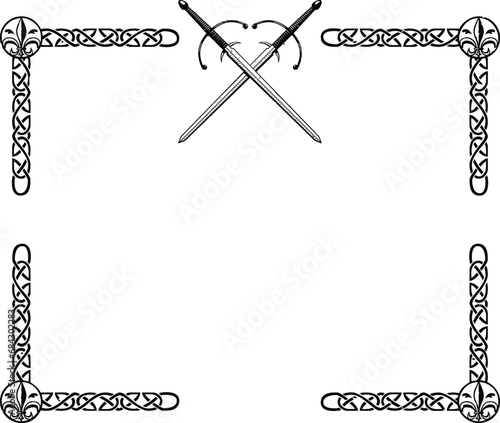 Ornate Frame with Fleur de Lis and Crossed Longswords