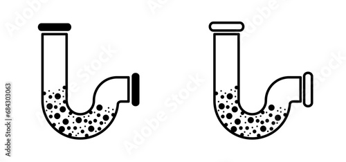 Drain cleaning icon. Clogged pipe line. Plumbing. Drain pipe clogged with mud or dirt. Clogged sink pipes. Kitchen sink logo. Canalization Problem, waterway for repair. Cleaner sewage. Service concept