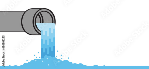Milieu icon. Wastewater, dirty water. Sewer pipe icon. From the pipe flowing liquid into the river or sea. Waste water pollution from industry. Sewer system. Industrial drain. Drainage, pipes line.
