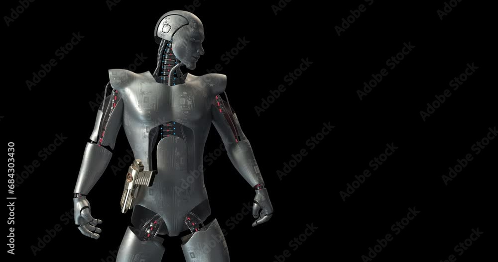 Powerful Soldier Robot Shooting His Fire Arm. Alpha Channel. Technology Related 3D Animation. Powerful Soldier Robot Shooting His Fire Arm. Alpha Channel. Technology Related 3D Animation.