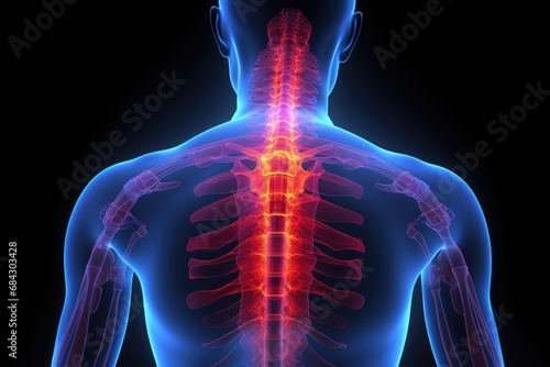 Human Skeleton Vertebrae Bone Anatomy For Medical Concept, 3D illustration of sacral and cervical pain, AI Generated